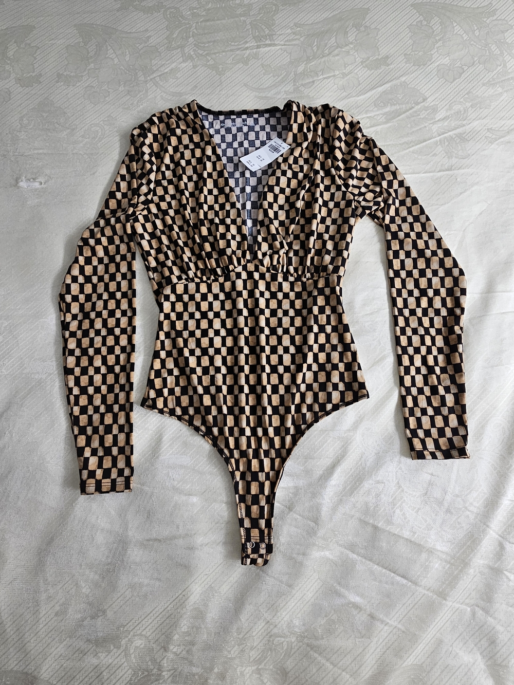 Abercrombie & Fitch Soft A&F Checkered Long Sleeve Bodysuit NWT Medium